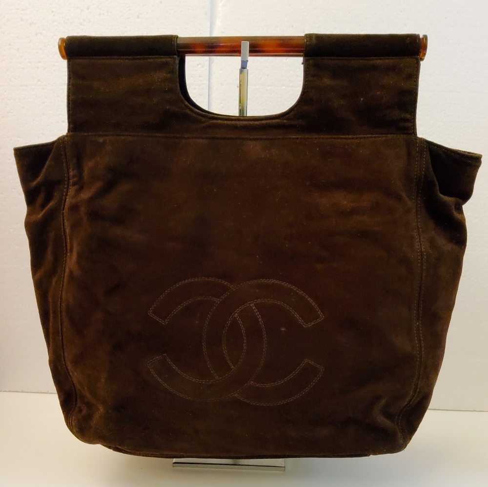 CC CHANEL BROWN SUEDE LEATHER VINTAGE ROD HAND BAG, CERTIFIED AUTHENTIC ♥ - Picture 14 of 15